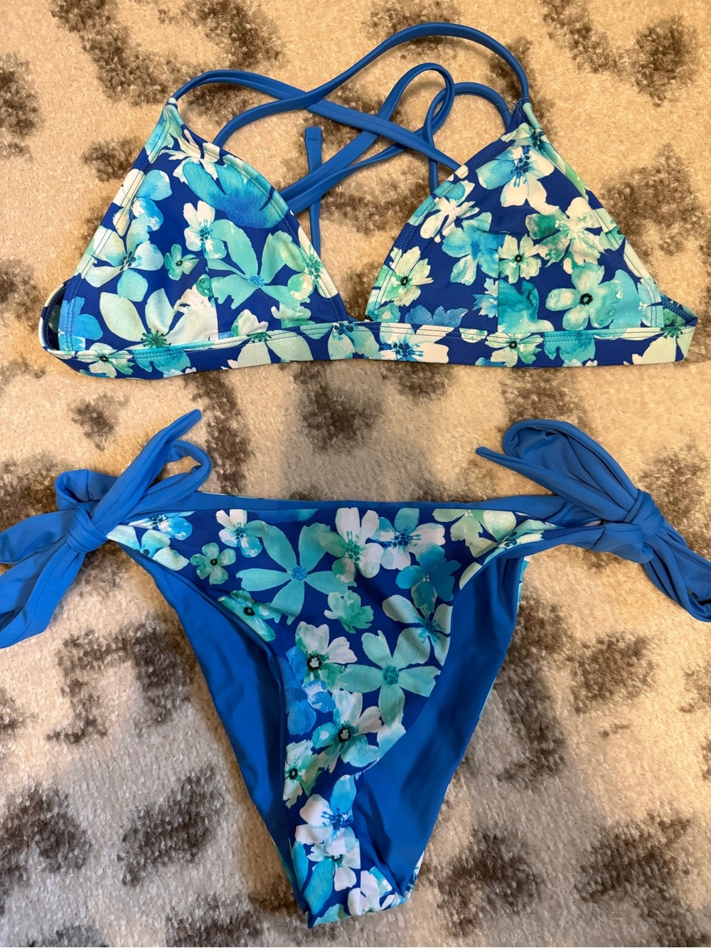 Cupshe Blue Floral Tie-Side Bikini Set